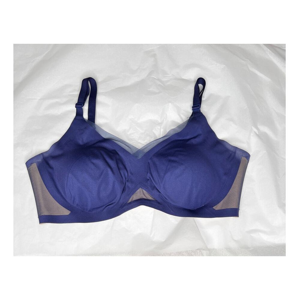 Honeylove Crossover V-neck bra size L navy/beige no underwire mesh comfortable